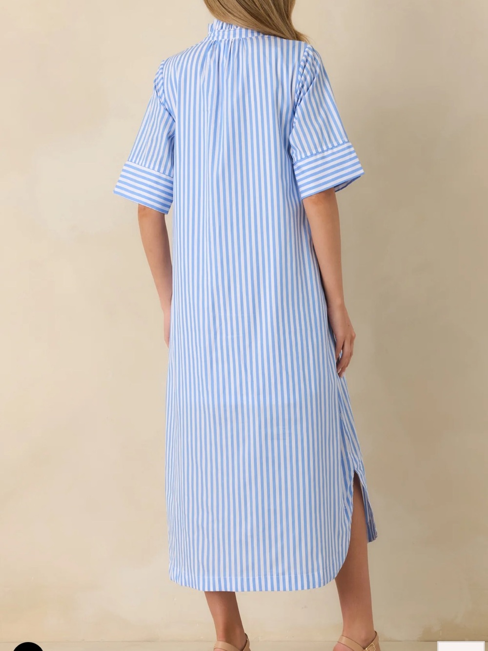 entro Blue Striped Button Front Ruffle Collar Shirt Dress - Picture 2 of 6